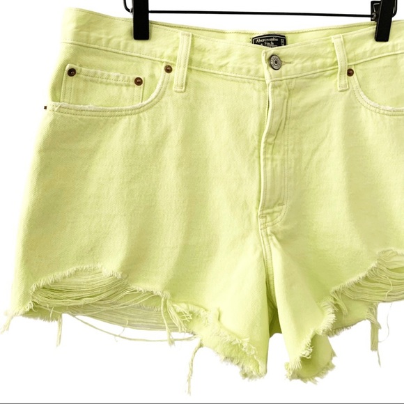 Abercrombie Annie High Rise Frayed Cut Off Destroyed Denim Short Pastel Neon NEW - Picture 4 of 13